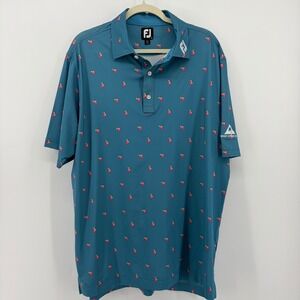 FootJoy FJ Mens Large Golf Polo Shirt Blue Cocktail Print Short Sleeve